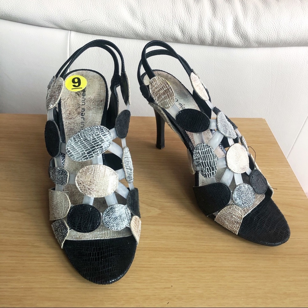 Brand New Size 9 Black Grey Gold Peep Toe Heels